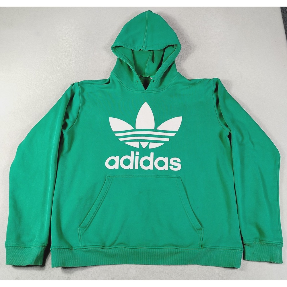 Adidas Originals Hoodie Sweatshirt Mens 2XL Green Trefoil Pullover Distressed